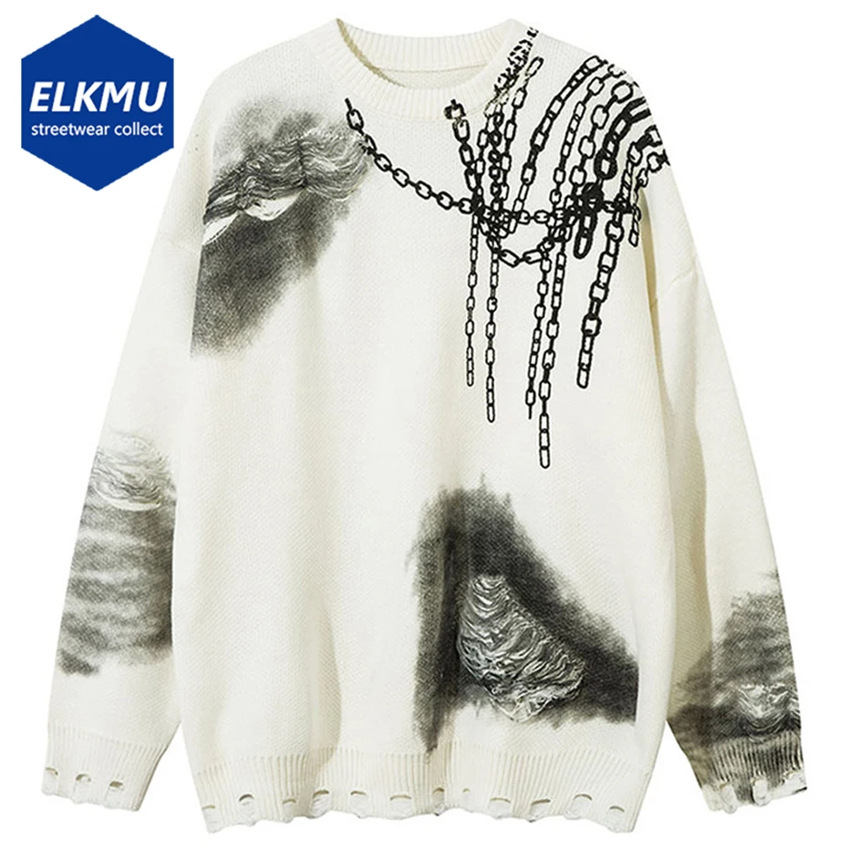 Harajuku Hip Hop Ripped Sweaters Chains Printed Loose Knitted Pullover Sweater Streetwear Oversized Sweater Jumper
Harajuku Hip Hop Ripped Sweaters Chains Printed Loose Knitted Pullover Sweater Streetwear Oversized Sweater Jumper