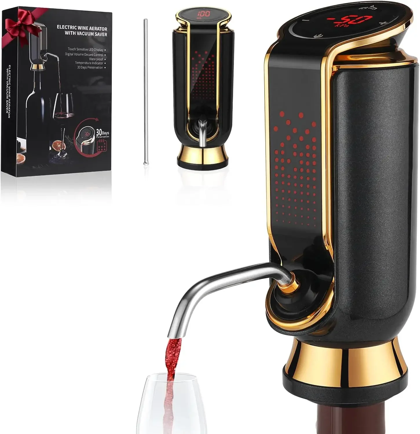 Luxurious 4-in-1 Electric Wine Aerator, Decanter, Dispenser & Vacuum Saver with LED Display - Wine Pourer Gift for Women and Win
Luxurious 4-in-1 Electric Wine Aerator, Decanter, Dispenser & Vacuum Saver with LED Display - Wine Pourer Gift for Women and Win