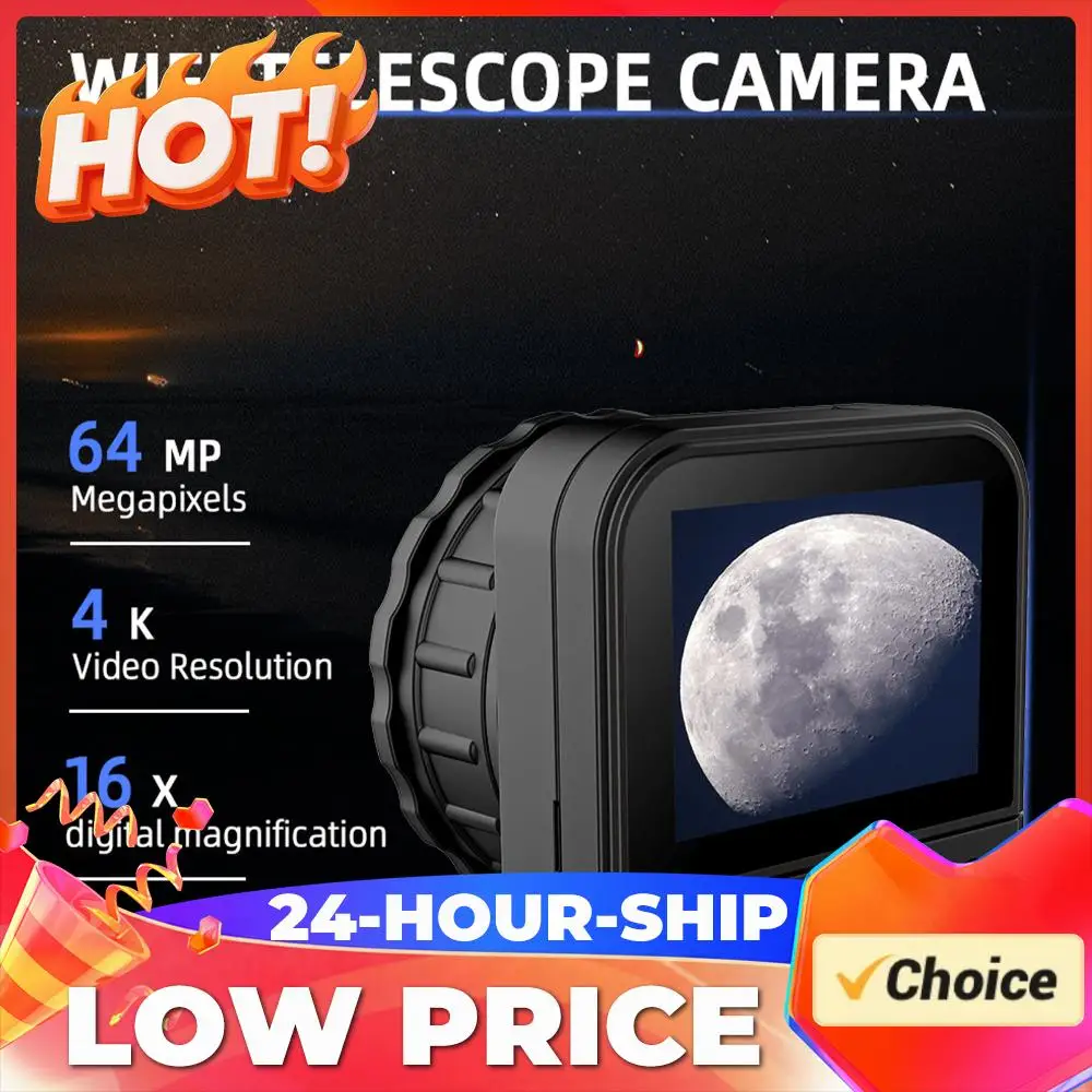 64MP 4K HD 2.4G WIFI Telescope Camera Eyepiece with Flip Screen Portable Lightweight for Astronomical Binoculars Microscope
64MP 4K HD 2.4G WIFI Telescope Camera Eyepiece with Flip Screen Portable Lightweight for Astronomical Binoculars Microscope