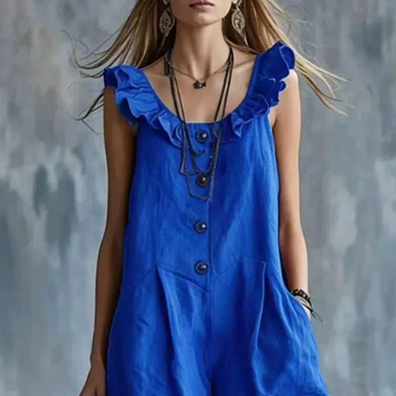 Women's Casual Solid Vacation Jumpsuit Spring U Neck Ruffle Button Romper Summer Sleeveless Wide Leg Loose Overalls With Pockets
Women's Casual Solid Vacation Jumpsuit Spring U Neck Ruffle Button Romper Summer Sleeveless Wide Leg Loose Overalls With Pockets