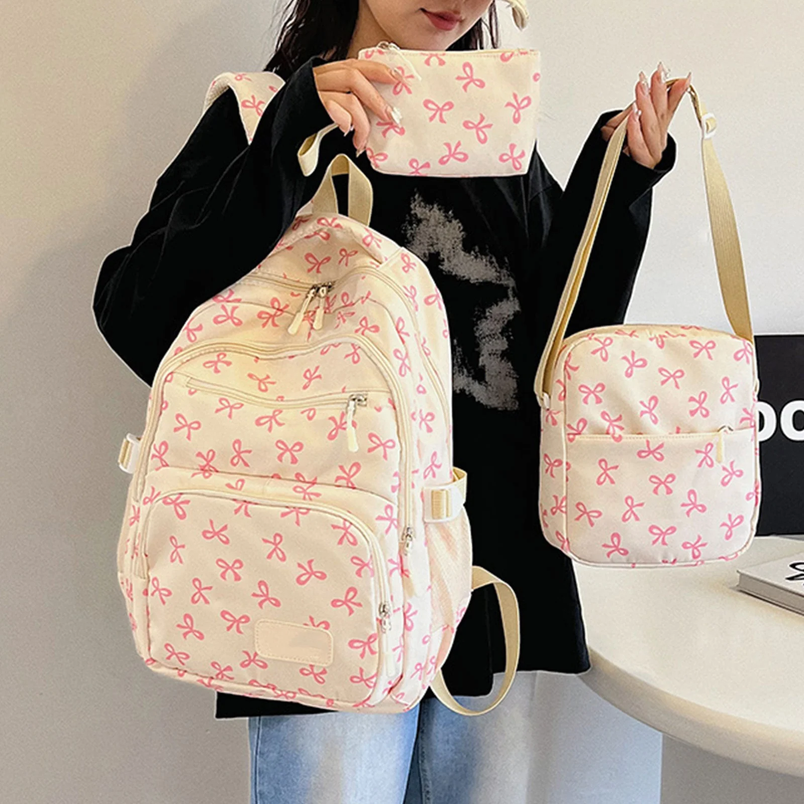 3PCS Bow Backpack,Single-shoulder Bag,Storage Bag Wallet Large Capacity Sweet Fashionable Girls Schoolbag Book Laptop Bag Gift
3PCS Bow Backpack,Single-shoulder Bag,Storage Bag Wallet Large Capacity Sweet Fashionable Girls Schoolbag Book Laptop Bag Gift