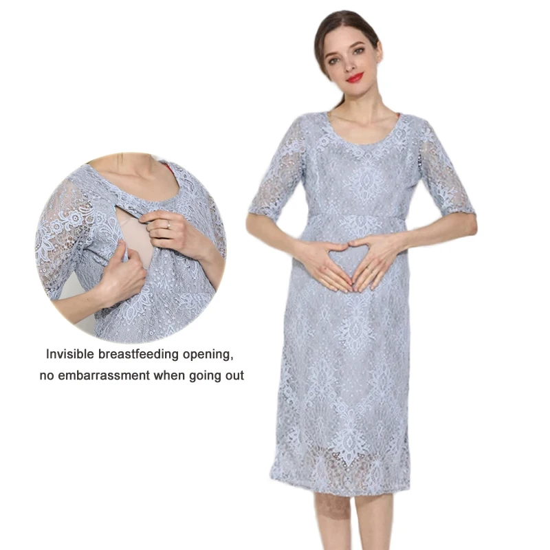 Lace Maternity Nursing Midi Dress Half Sleeve Invisible Breastfeeding Dress for Pregnant Women Elegant Casual
Lace Maternity Nursing Midi Dress Half Sleeve Invisible Breastfeeding Dress for Pregnant Women Elegant Casual