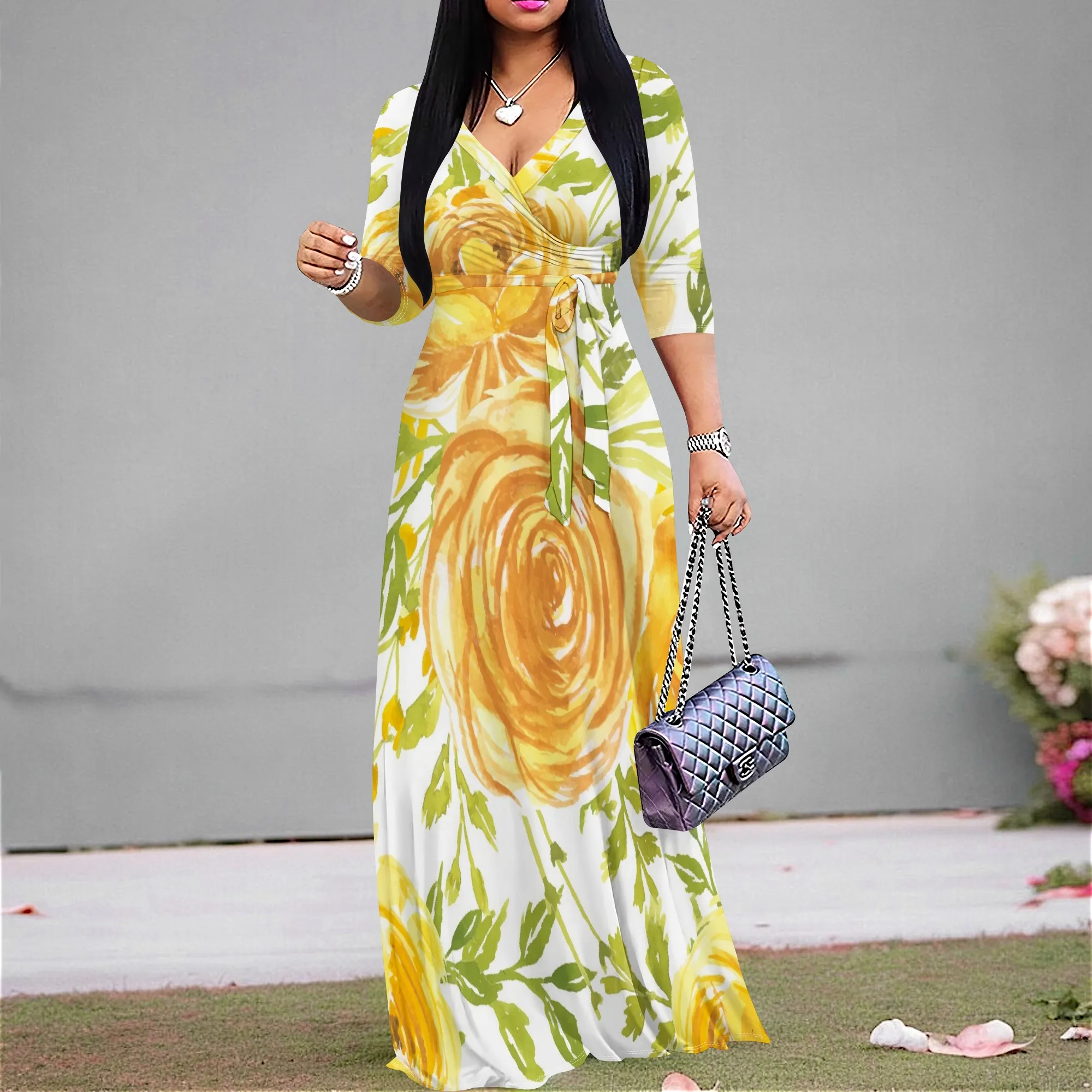 Women's White Floral Maxi Dress V-Neck Yellow Rose Print Elegant Summer Beach Party Long Dress S-3XL
Women's White Floral Maxi Dress V-Neck Yellow Rose Print Elegant Summer Beach Party Long Dress S-3XL