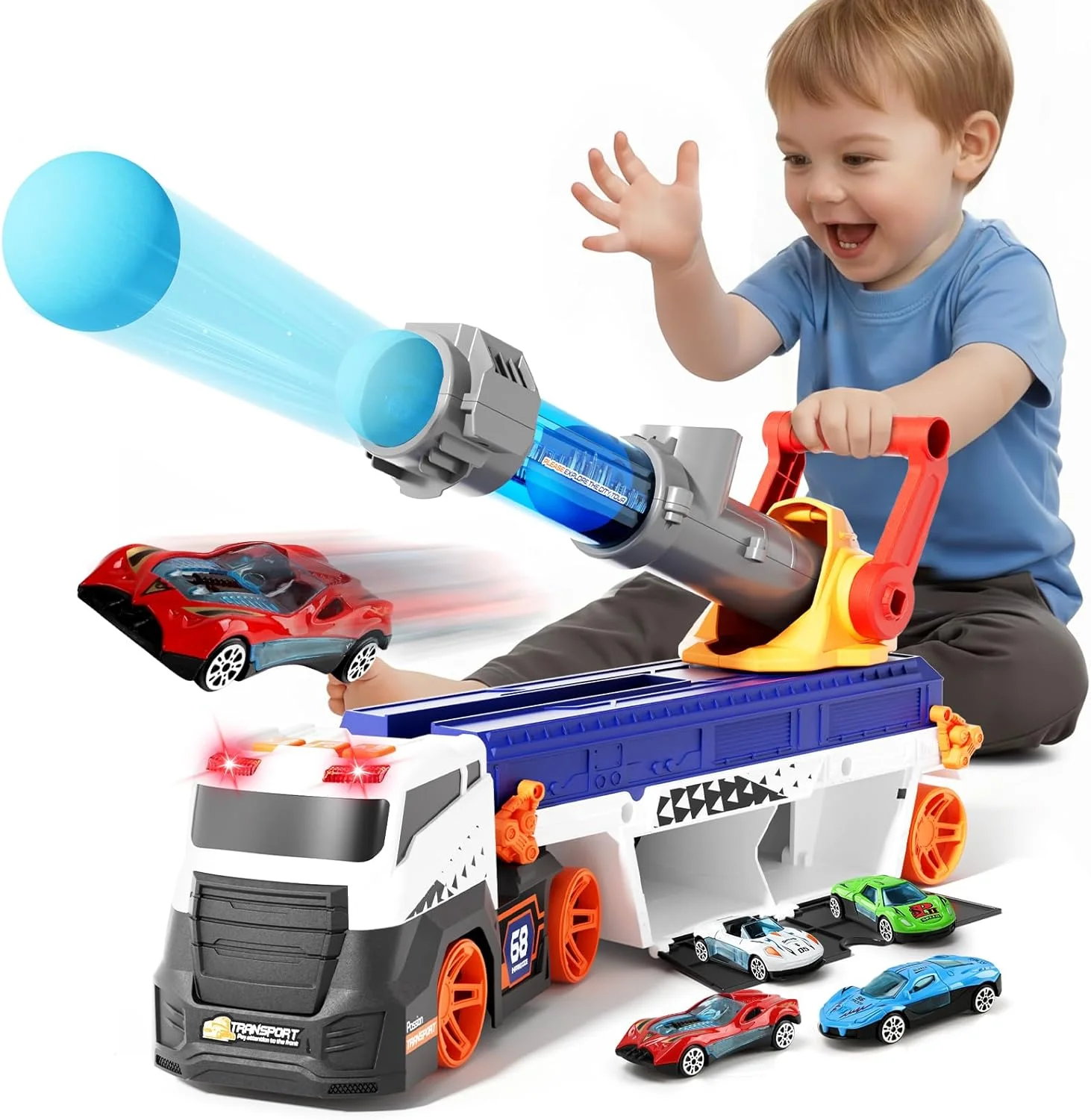 Multi-Function Kids Launcher Truck Toy EVA Soft Ball Car Shooter + Sound Truck Includes Free Race Car + Soft Ammo
Multi-Function Kids Launcher Truck Toy EVA Soft Ball Car Shooter + Sound Truck Includes Free Race Car + Soft Ammo