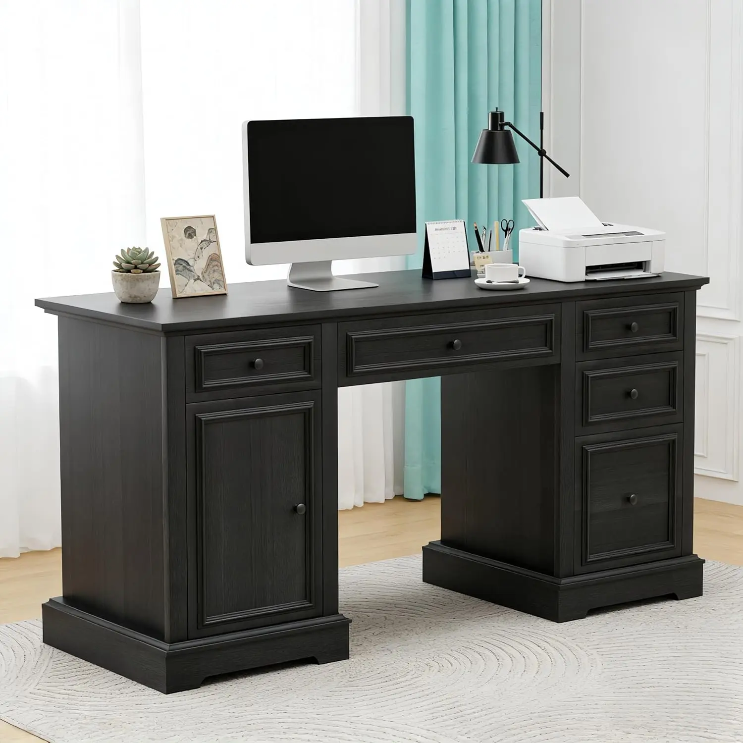 60" Executive Desk, Farmhouse Computer Desk with Drawers and File Cabinet, Embossed Texture Home Office Desks,, Customized
60" Executive Desk, Farmhouse Computer Desk with Drawers and File Cabinet, Embossed Texture Home Office Desks,, Customized