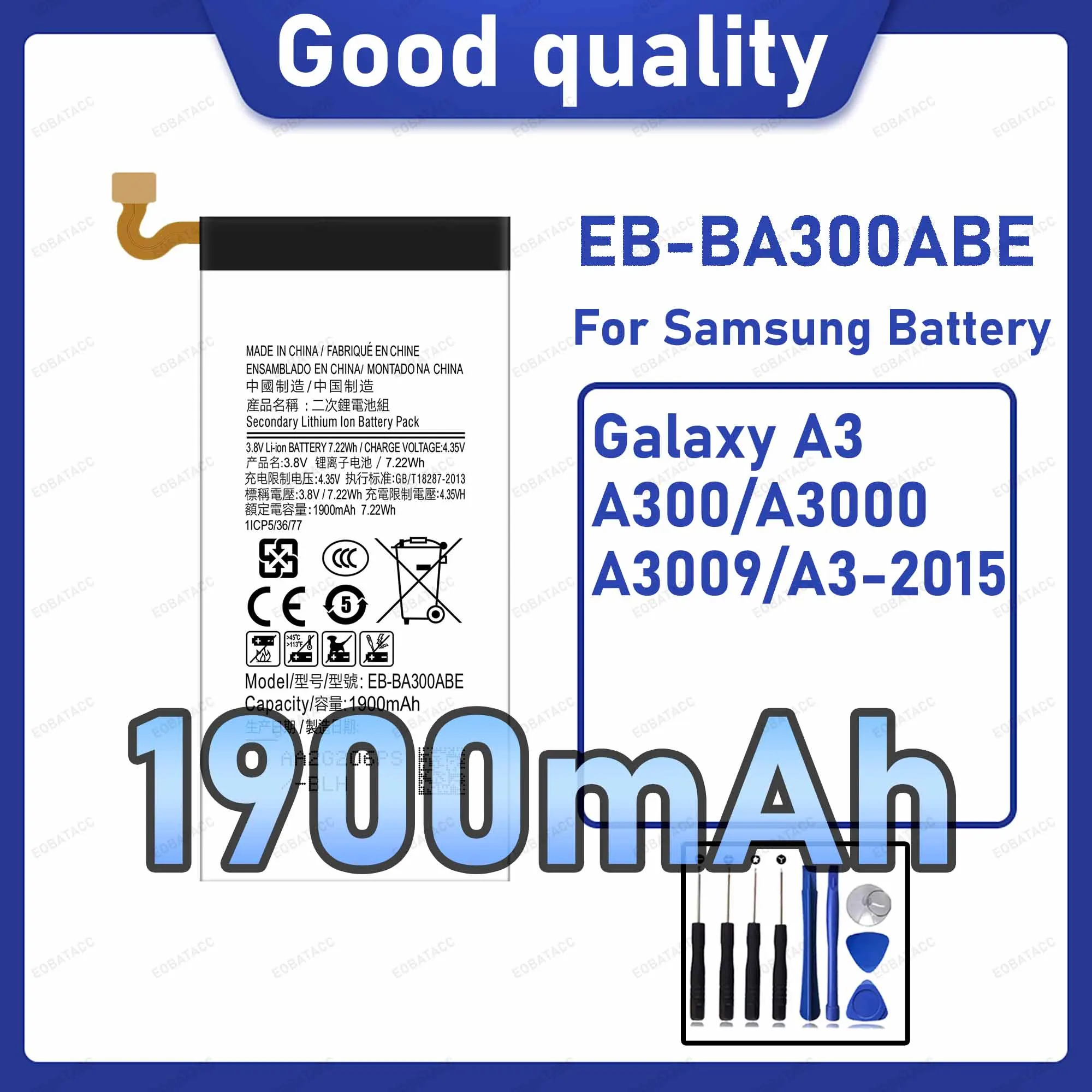 1900mAh EB-BA300ABE Replacement Battery for Samsung Galaxy Galaxy A3/A300 with Repair Tools Kit
1900mAh EB-BA300ABE Replacement Battery for Samsung Galaxy Galaxy A3/A300 with Repair Tools Kit