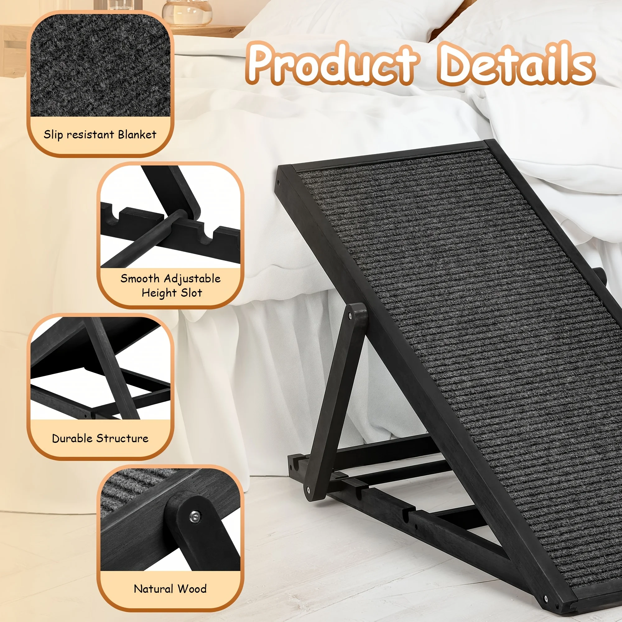 Foldable Wooden Pet Ramp for Small and Senior Dogs and Cats, Height Adjustable 14"-26", Lightweight and Portable, Supports 200 lbs, Suitable for SUV, Bed, and Sofa, Great Gift for Christmas and Halloween
Foldable Wooden Pet Ramp for Small and Senior Dogs and Cats, Height Adjustable 14"-26", Lightweight and Portable, Supports 200 lbs, Suitable for SUV, Bed, and Sofa, Great Gift for Christmas and Halloween