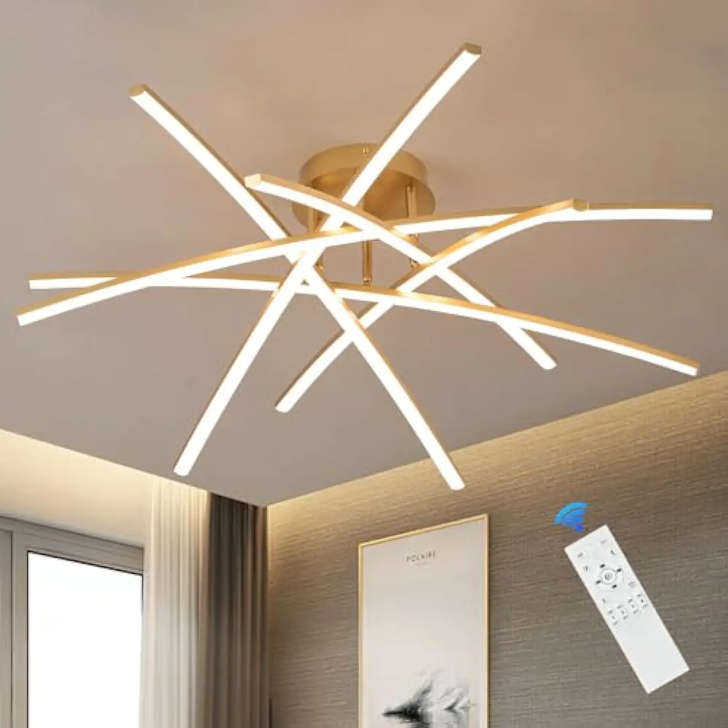 Gold Led Chandelier Semi Flush Mount Ceiling Light, 65W Remote Control Ceiling Lighting Fixture for Living Room Dining Room Kit
Gold Led Chandelier Semi Flush Mount Ceiling Light, 65W Remote Control Ceiling Lighting Fixture for Living Room Dining Room Kit