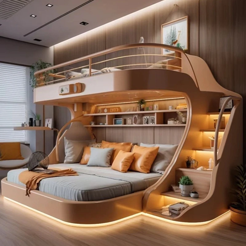 Whole house children's tree house bunk beds with lighting effects All solid wood bunk beds High and low
Whole house children's tree house bunk beds with lighting effects All solid wood bunk beds High and low