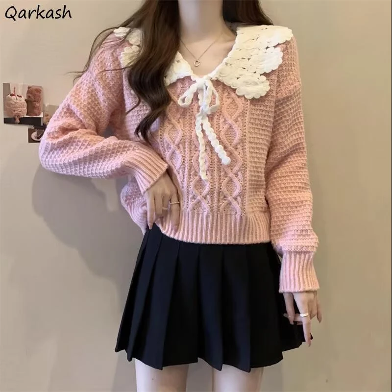 Pullovers Women Sweet Cute Leisure Warm Peter Pan Collar Winter Japanese Style Trendy Bow Harajuku Loose Student Popular Sweater
Pullovers Women Sweet Cute Leisure Warm Peter Pan Collar Winter Japanese Style Trendy Bow Harajuku Loose Student Popular Sweater