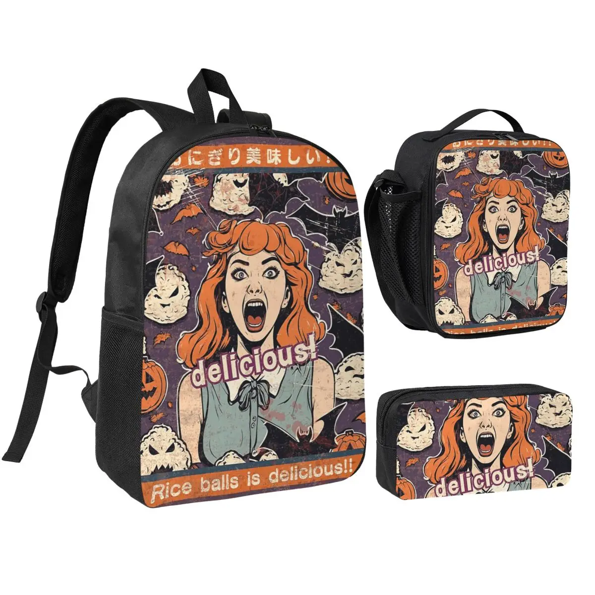Rice Balls Is Delicious! Halloween Girl Version Backpack BookBag School Bag Shoulder Bags 3ps Insulated Lunch Bag Pencil Case
Rice Balls Is Delicious! Halloween Girl Version Backpack BookBag School Bag Shoulder Bags 3ps Insulated Lunch Bag Pencil Case