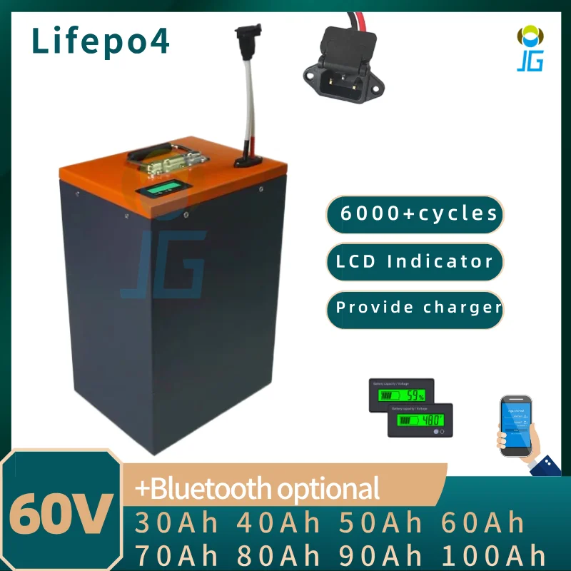60V Lifepo4 Battery 100Ah 30Ah 40Ah 50Ah 60Ah 70Ah 80Ah 90Ah Batteria for 1800W 3000W Golf Cart Small Tractors Two Wheeler 
60V Lifepo4 Battery 100Ah 30Ah 40Ah 50Ah 60Ah 70Ah 80Ah 90Ah Batteria for 1800W 3000W Golf Cart Small Tractors Two Wheeler