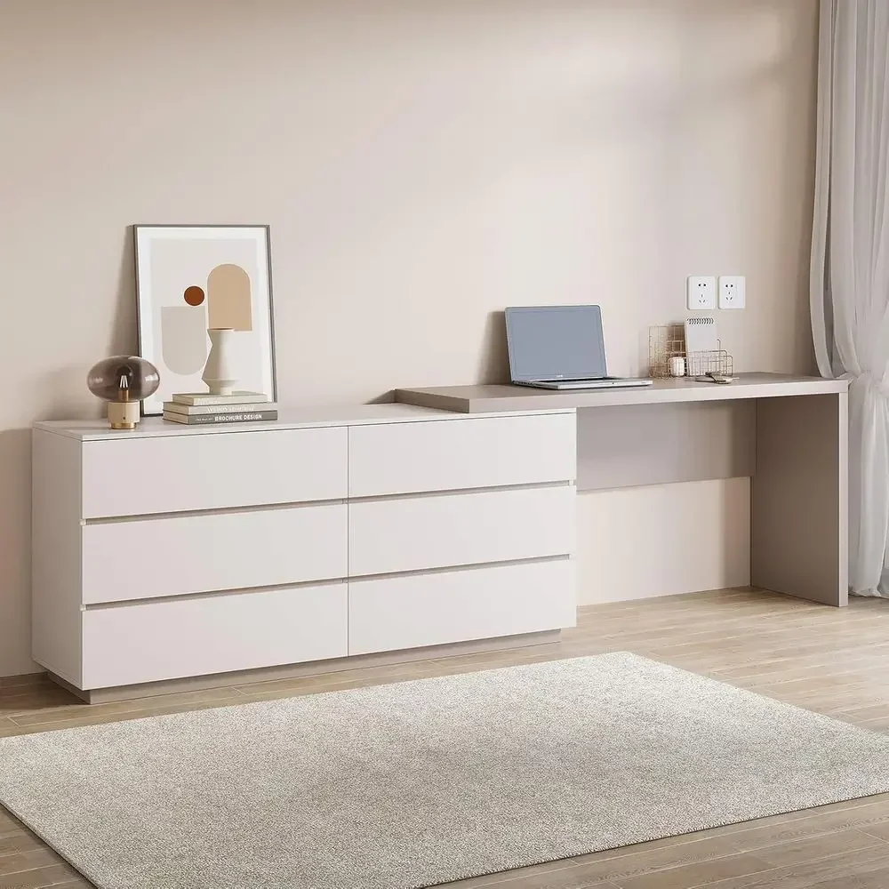 Expandable L-Shaped Desk with 6 Drawers for Home Office, Makeup, Gaming, and Study, Beige, Adjustable 56-98
Expandable L-Shaped Desk with 6 Drawers for Home Office, Makeup, Gaming, and Study, Beige, Adjustable 56-98