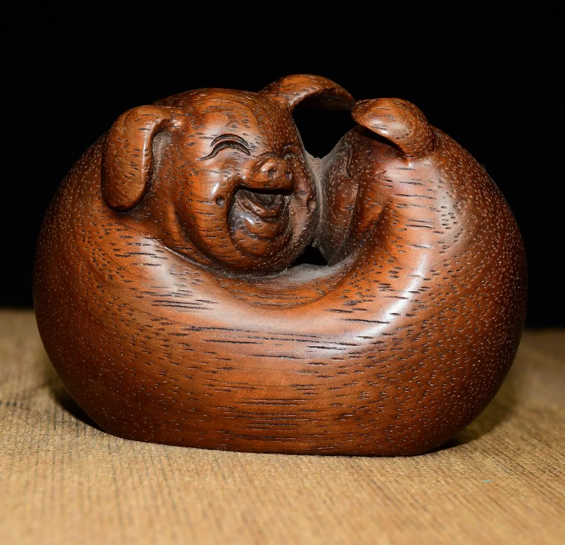 5"Folk Collection Old Boxwood Buddha Zodiac Pig Two pig tails connected Rich Pig Town house
5"Folk Collection Old Boxwood Buddha Zodiac Pig Two pig tails connected Rich Pig Town house