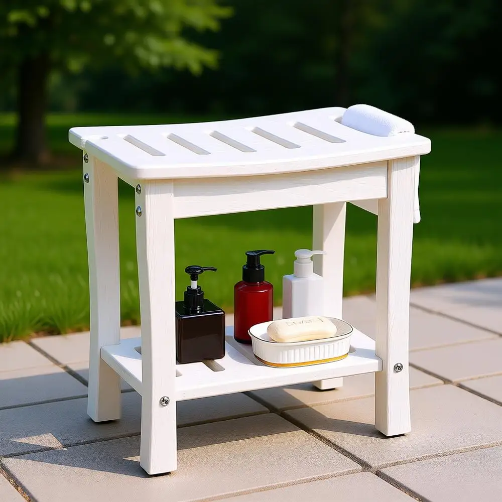Белая скамья для душа с полкой для хранения и ручками, идеально подходит для использования в помещении или на улице, в спа-салонах и ванных комнатах.
Белая скамья для душа с полкой для хранения и ручками, идеально подходит для использования в помещении или на улице, в спа-салонах и ванных комнатах.