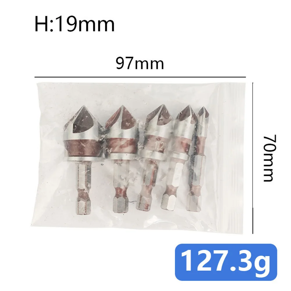 Chamfering Tool Set for Woodworking 5 Piece Hexagonal Handle - 82 Degree Bevel Cutting and Quick Guide Drilling Accuracy
Chamfering Tool Set for Woodworking 5 Piece Hexagonal Handle - 82 Degree Bevel Cutting and Quick Guide Drilling Accuracy