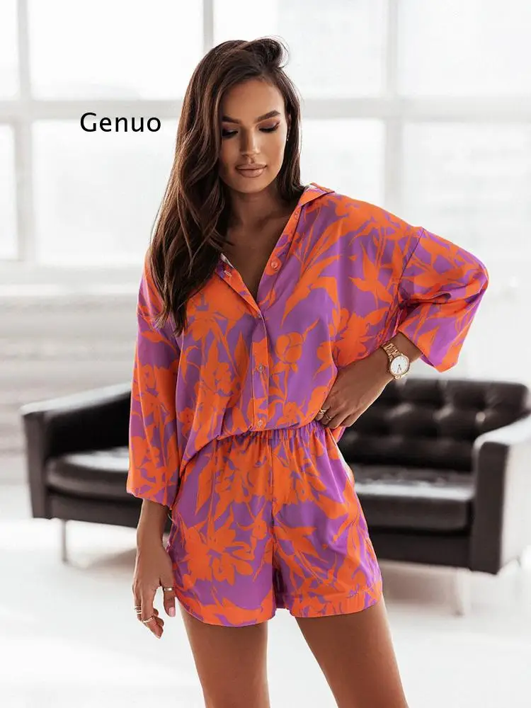 Fashion Casual Vacation set for women summer Print Bohemian Beach Loose Long Sleeve Suit button Shirt shorts 2 Piece Sets woman
Fashion Casual Vacation set for women summer Print Bohemian Beach Loose Long Sleeve Suit button Shirt shorts 2 Piece Sets woman