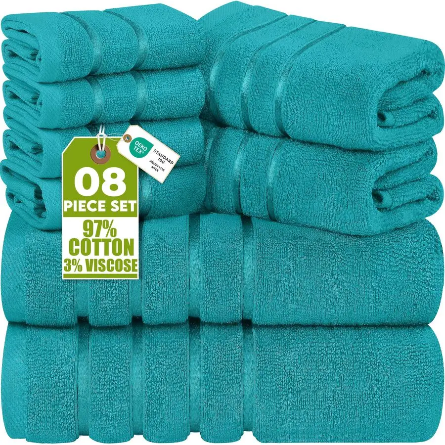8 Piece Luxury Towel Set, 2 Bath, 2 Hand, and 4 Wash Cloths, 600 GSM Ring Spun Cotton, Highly Absorbent Viscose Stripe Towels, I
8 Piece Luxury Towel Set, 2 Bath, 2 Hand, and 4 Wash Cloths, 600 GSM Ring Spun Cotton, Highly Absorbent Viscose Stripe Towels, I