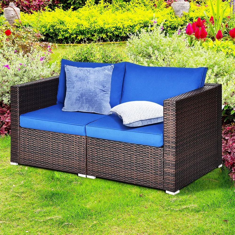 4PCS Rattan Corner Sofa Set Patio Outdoor Furniture Set w/ Navy Cushions
4PCS Rattan Corner Sofa Set Patio Outdoor Furniture Set w/ Navy Cushions