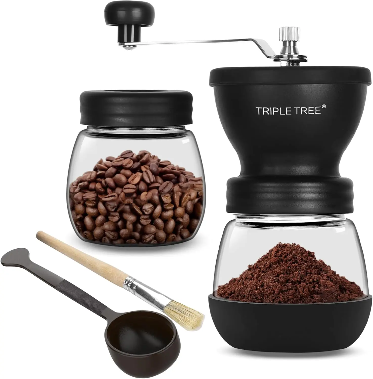 Manual Coffee Grinder with Ceramic Burrs, Adjustable Settings, 2 Glass Jars, Scoop & Brush, Black
Manual Coffee Grinder with Ceramic Burrs, Adjustable Settings, 2 Glass Jars, Scoop & Brush, Black