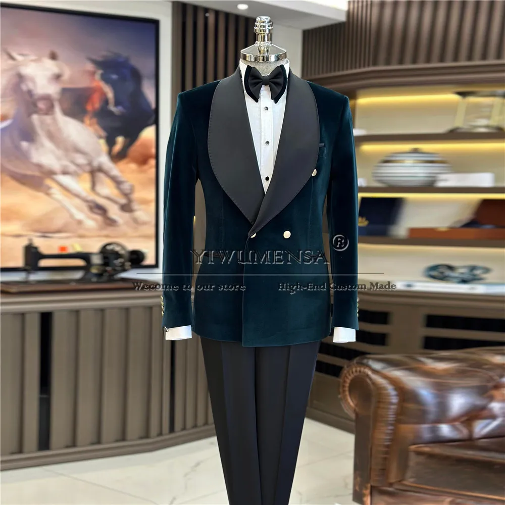 Classic Business Suits Men Double Breasted Velvet Prom Blazer Customized 2-Piece Groom Dinner Party Wedding Tuxedo ropa hombre
Classic Business Suits Men Double Breasted Velvet Prom Blazer Customized 2-Piece Groom Dinner Party Wedding Tuxedo ropa hombre