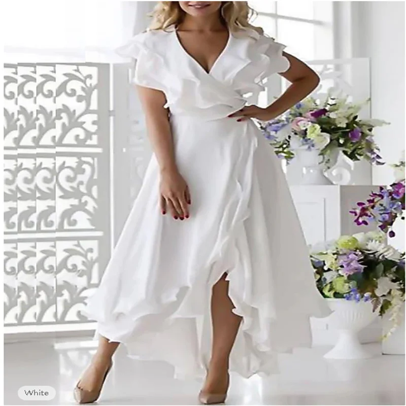 Beach Wedding A-Line Mother of the Bride Dress Wedding Guest Elegant High Low V Neck Asymmetrical Chiffon Short Sleeve Customzed 
Beach Wedding A-Line Mother of the Bride Dress Wedding Guest Elegant High Low V Neck Asymmetrical Chiffon Short Sleeve Customzed