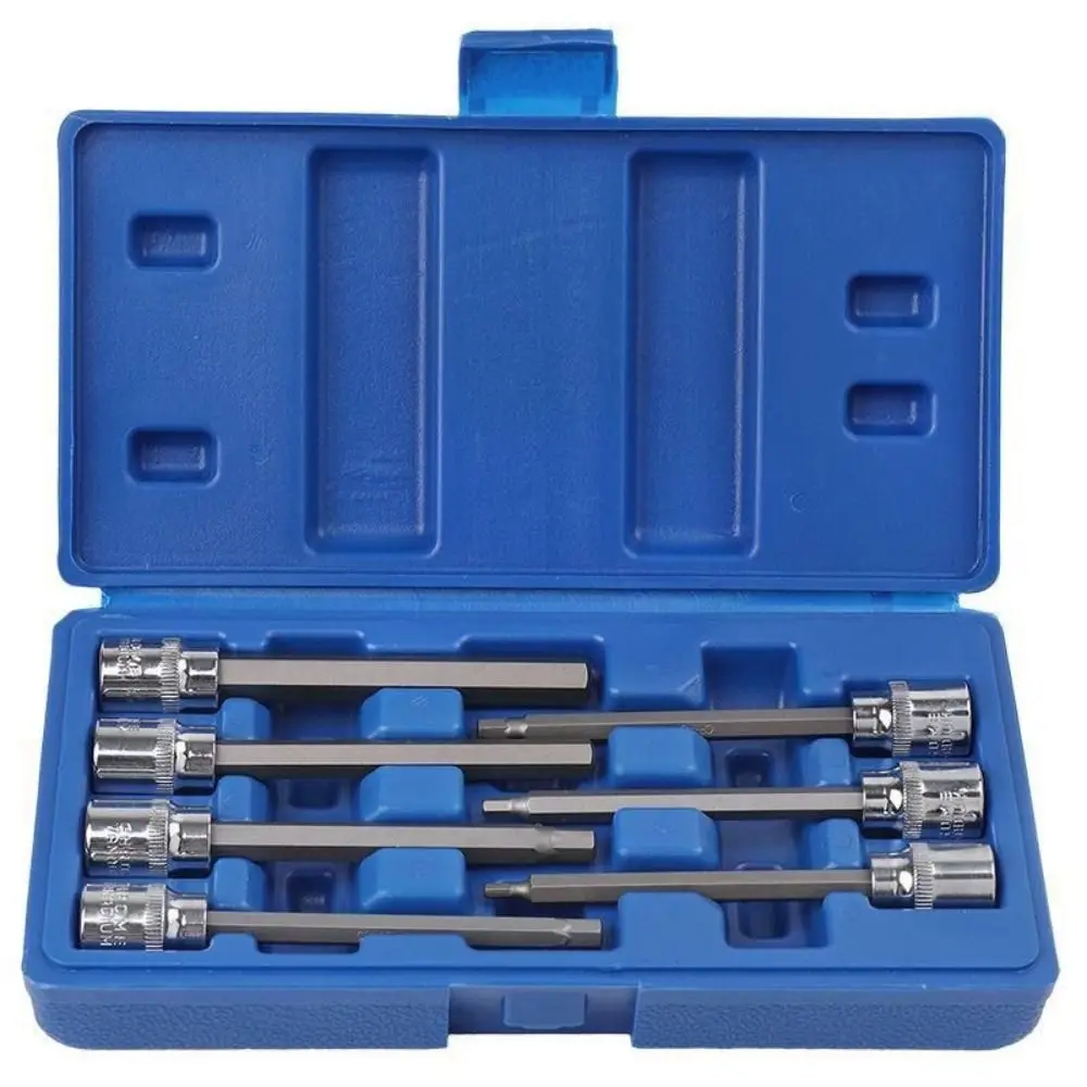 7Pcs/Set Extra Long Hex Bit Socket Set CR-V & S2 Steel H3-H10 Hex Socket Wrench 3/8" Drive 110mm Length Hand Tool Kit Metric
7Pcs/Set Extra Long Hex Bit Socket Set CR-V & S2 Steel H3-H10 Hex Socket Wrench 3/8" Drive 110mm Length Hand Tool Kit Metric