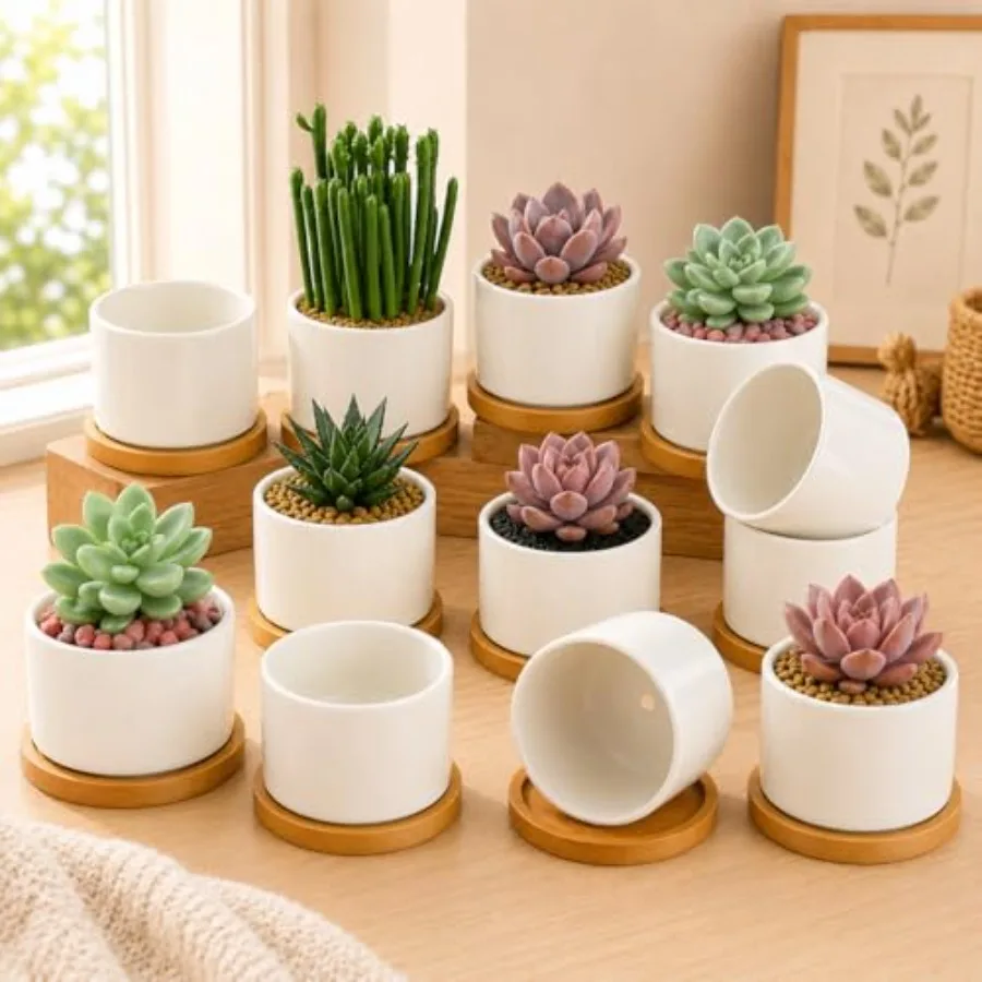 Ceramic Succulent Pots, 3.6 Inch Plant Pots, Succulent Planters with Drainage Hole and Bamboo Tray for Indoor Plants, White Sma
Ceramic Succulent Pots, 3.6 Inch Plant Pots, Succulent Planters with Drainage Hole and Bamboo Tray for Indoor Plants, White Sma