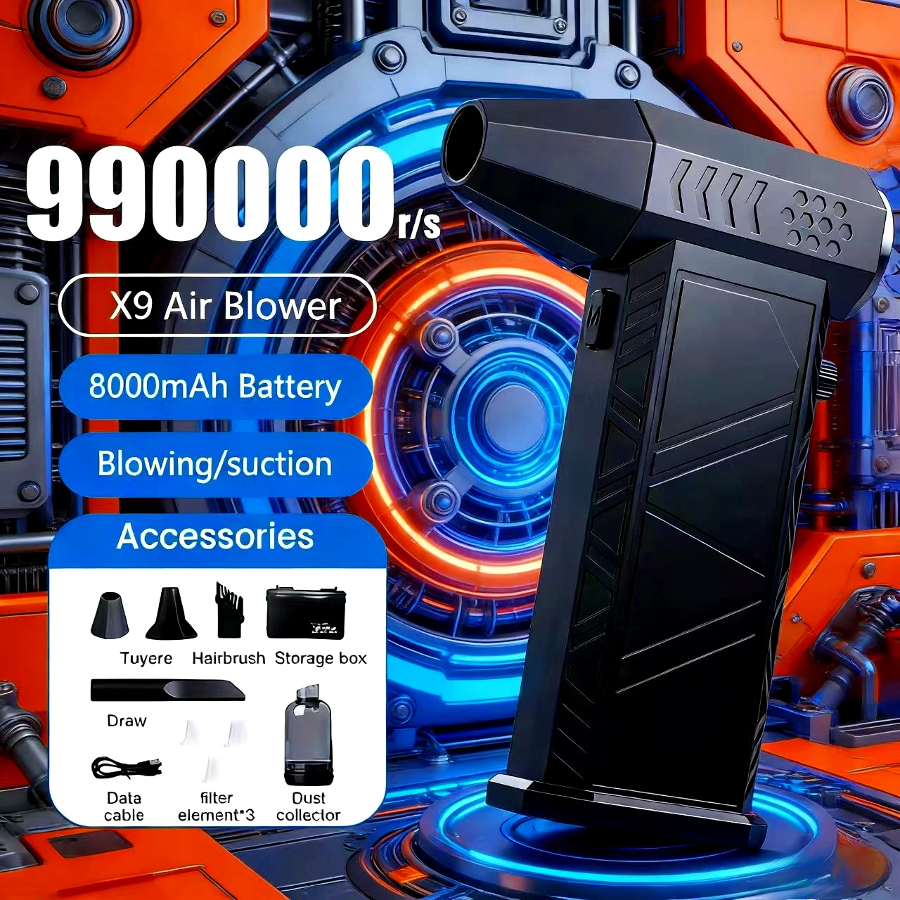 Обновление турбовентилятора, новая перезаряжаемая вентилятор X9, 450000 об/мин, бесщеточный воздуходувка, турбореактивный вентилятор, портативный пылесборник, электрическая сушилка
Обновление турбовентилятора, новая перезаряжаемая вентилятор X9, 450000 об/мин, бесщеточный воздуходувка, турбореактивный вентилятор, портативный пылесборник, электрическая сушилка