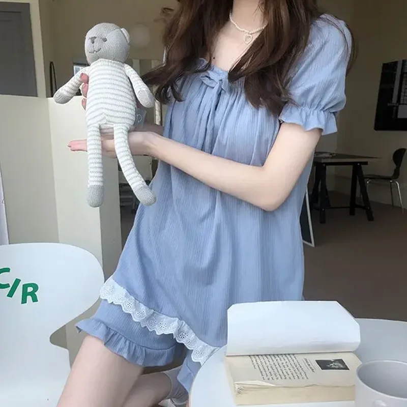 New Summer Short-sleeved Two-piece Pajamas for Women Sweet Cotton Homewear Comfortable and Suitable for Wearing Outdoors
New Summer Short-sleeved Two-piece Pajamas for Women Sweet Cotton Homewear Comfortable and Suitable for Wearing Outdoors