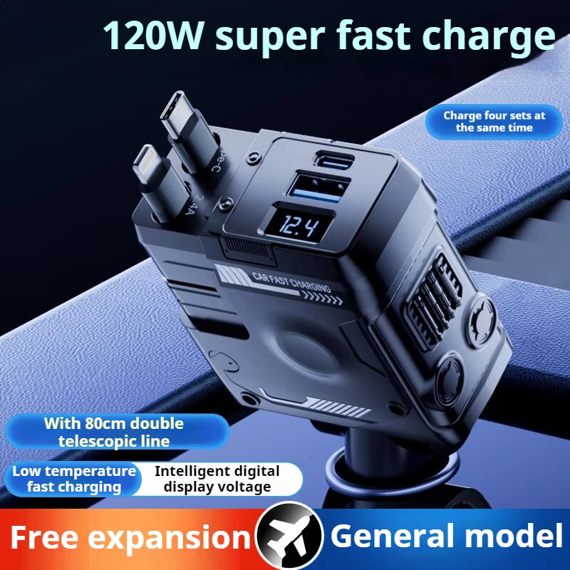 4-in-1 120W Retractable Car Charger Super Fast Charging Dual Type C Multi Port Charger For IPhone 15 Huawei Samsung
4-in-1 120W Retractable Car Charger Super Fast Charging Dual Type C Multi Port Charger For IPhone 15 Huawei Samsung