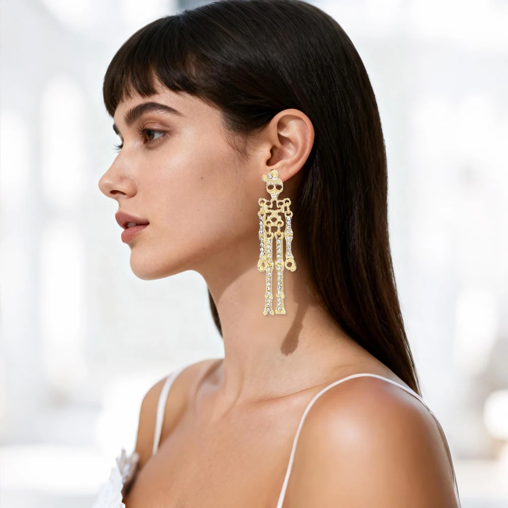 Gothic Luxury Rhinestone Bowknot Skeleton Dangling Earrings For Women Halloween Skull Trendy Gift Holidays Party Shiny Accessory
Gothic Luxury Rhinestone Bowknot Skeleton Dangling Earrings For Women Halloween Skull Trendy Gift Holidays Party Shiny Accessory
