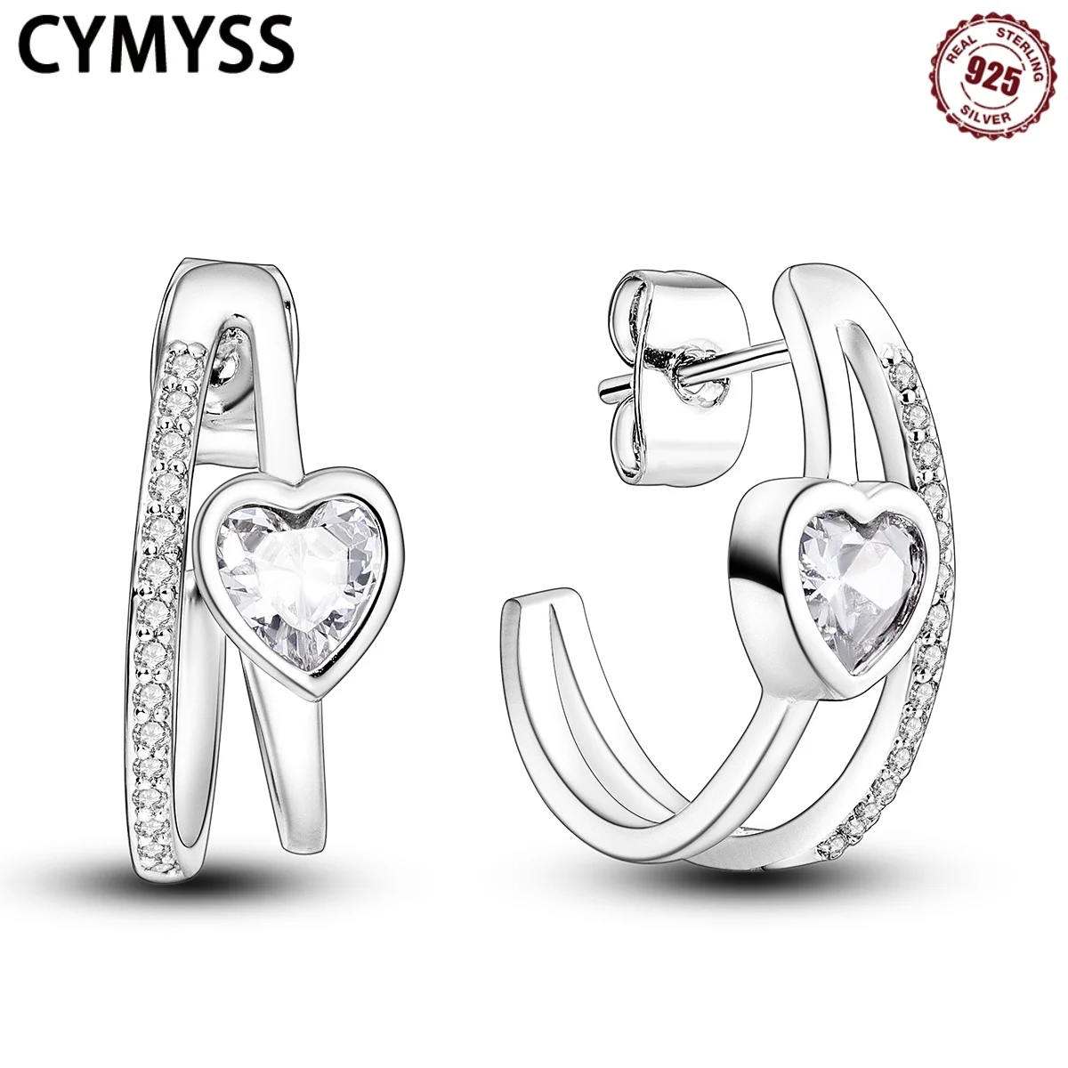 CYMYSS 925 Sterling Silver Sparkling heart-shaped semi-circular Inlaid earrings, Fashionable And Simple Jewelry Cute Earrings
CYMYSS 925 Sterling Silver Sparkling heart-shaped semi-circular Inlaid earrings, Fashionable And Simple Jewelry Cute Earrings