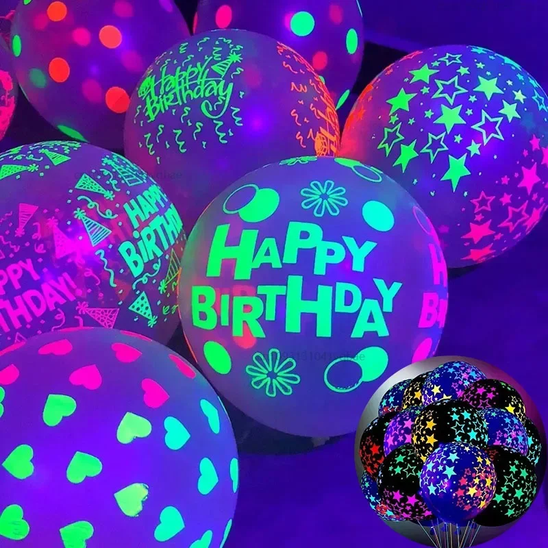 Happy Birthday Neon Glow Balloons Glow in Blacklight Fluorescent Birthday Transparent Dots Glow Star Moon Theme Party Decor
Happy Birthday Neon Glow Balloons Glow in Blacklight Fluorescent Birthday Transparent Dots Glow Star Moon Theme Party Decor
