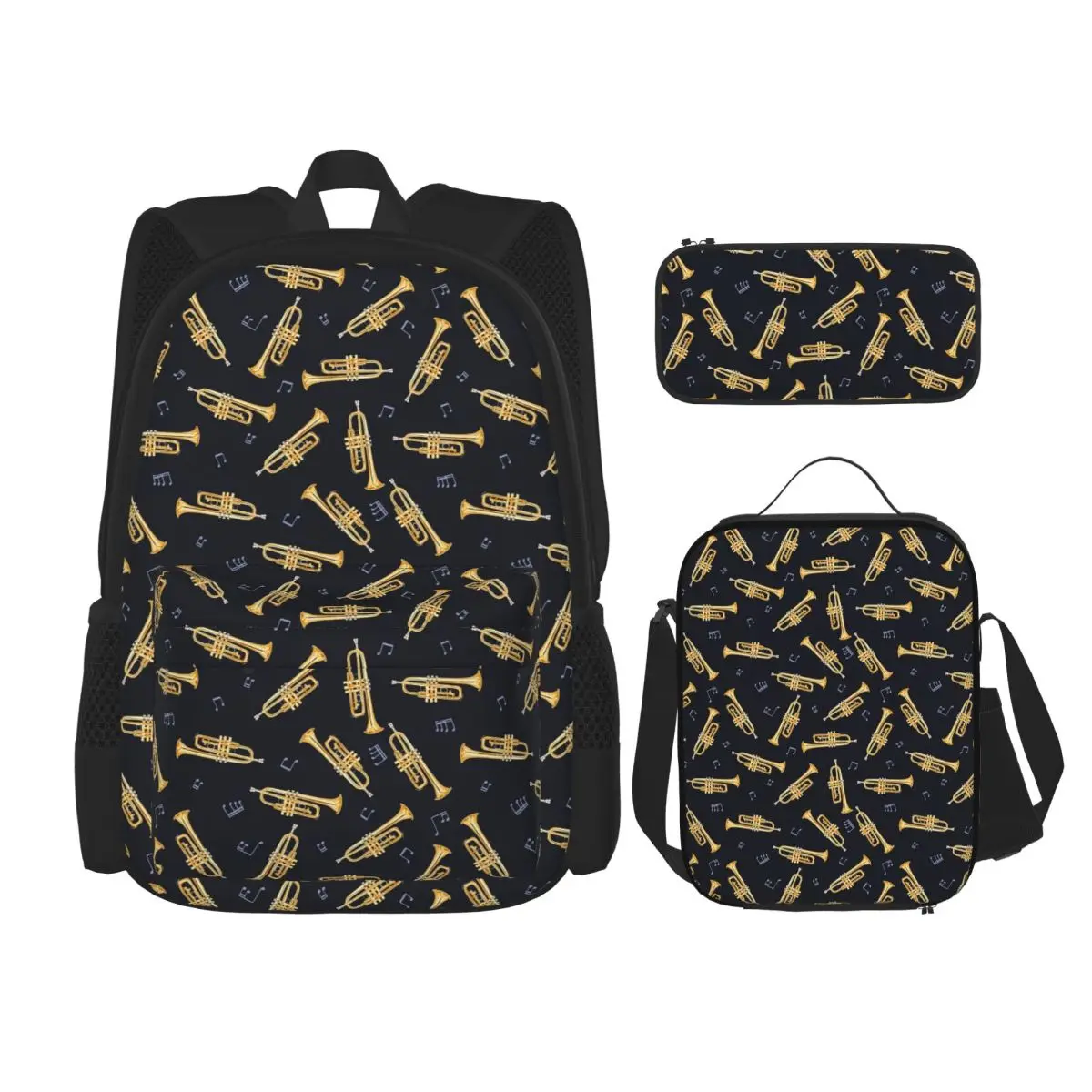 Gold Trumpet On Black Backpacks Students Bookbag School Bags Rucksack Lunch Bag Pen Bag Three-Piece Set
Gold Trumpet On Black Backpacks Students Bookbag School Bags Rucksack Lunch Bag Pen Bag Three-Piece Set