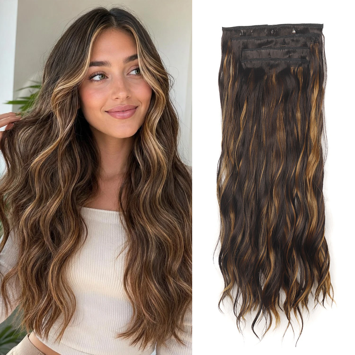 4 Pcs 22 inch Clip in Hair Extensions Long Synthetic Wavy Curly Hairpieces Layered Soft Invisible Clip ins Extensions for Women
4 Pcs 22 inch Clip in Hair Extensions Long Synthetic Wavy Curly Hairpieces Layered Soft Invisible Clip ins Extensions for Women