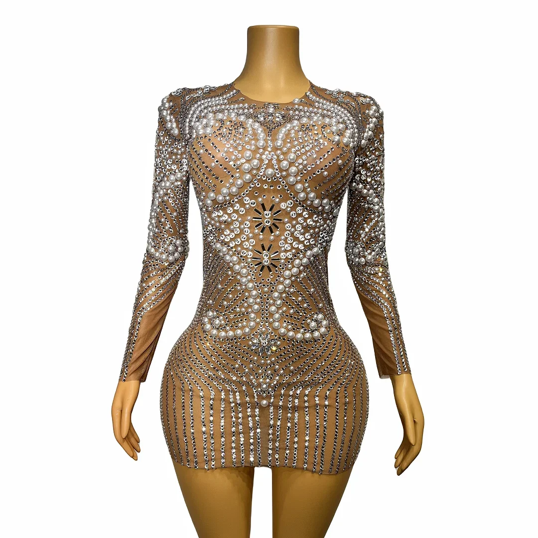 New Sexy Silver Rhinestones Pearls Brown Mesh Dress See Through Costume Singer Dance Birthday Celebrate Outfit
New Sexy Silver Rhinestones Pearls Brown Mesh Dress See Through Costume Singer Dance Birthday Celebrate Outfit