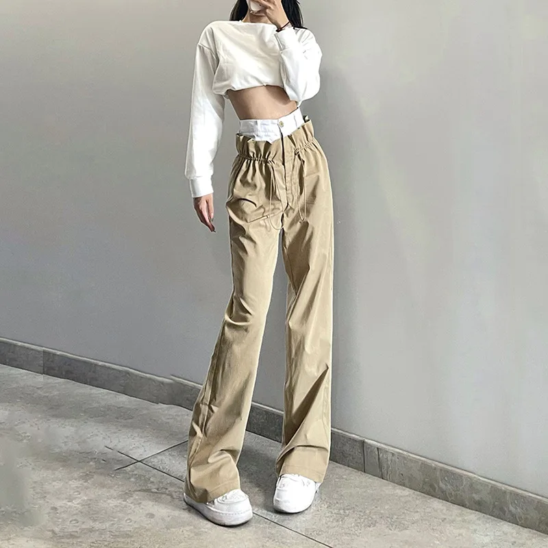 Women's pants Double toe pants New Trousers Solid Color High Waist Fashion Drawstring Casual Straight Wide Legs Slim Elegant
Women's pants Double toe pants New Trousers Solid Color High Waist Fashion Drawstring Casual Straight Wide Legs Slim Elegant