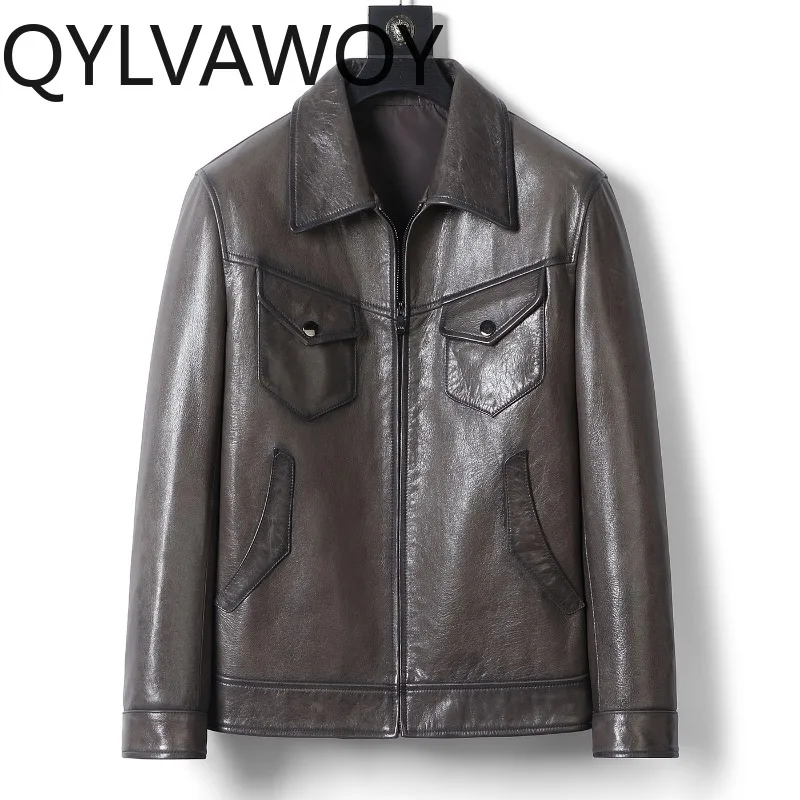 QYLVAWOY Men Spring Autumn Genuine Leather Jacket Top Layer Sheepskin Lapel Waxed Leather Coat Motorcycle Jackets Versatile 2026
QYLVAWOY Men Spring Autumn Genuine Leather Jacket Top Layer Sheepskin Lapel Waxed Leather Coat Motorcycle Jackets Versatile 2026