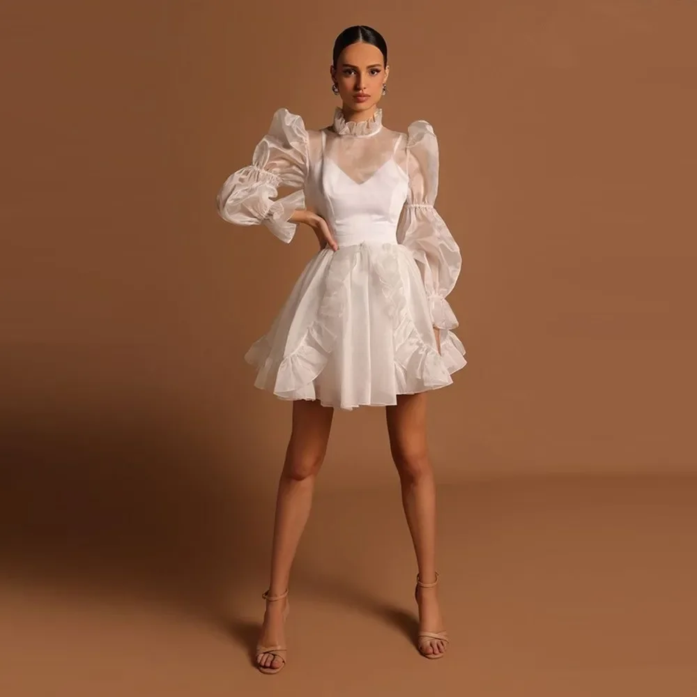 Customized Mini A-Line Short Princess Wedding Dress Sexy High-Neck Pleated Long-Sleeved Bridal Party Dress Vestido De Novia New
Customized Mini A-Line Short Princess Wedding Dress Sexy High-Neck Pleated Long-Sleeved Bridal Party Dress Vestido De Novia New