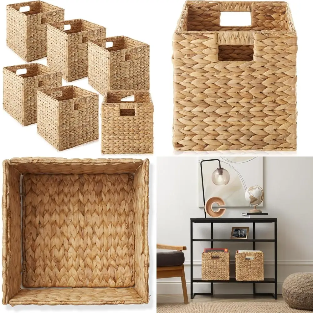 Set of 6 Natural Water Hyacinth Storage Baskets, 10.5 x 10.5 Collapsible Cube Organizers for Bathroom and Beyond
Set of 6 Natural Water Hyacinth Storage Baskets, 10.5 x 10.5 Collapsible Cube Organizers for Bathroom and Beyond