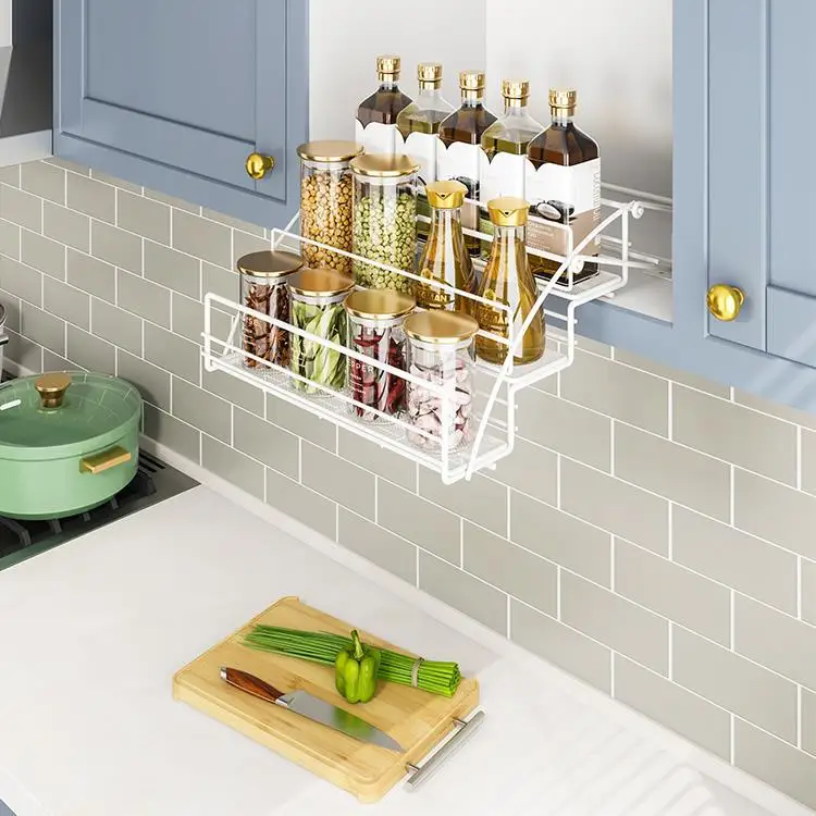 Kitchen rack upper and lower top cabinet seasoning retractable door type cabinet basket
Kitchen rack upper and lower top cabinet seasoning retractable door type cabinet basket