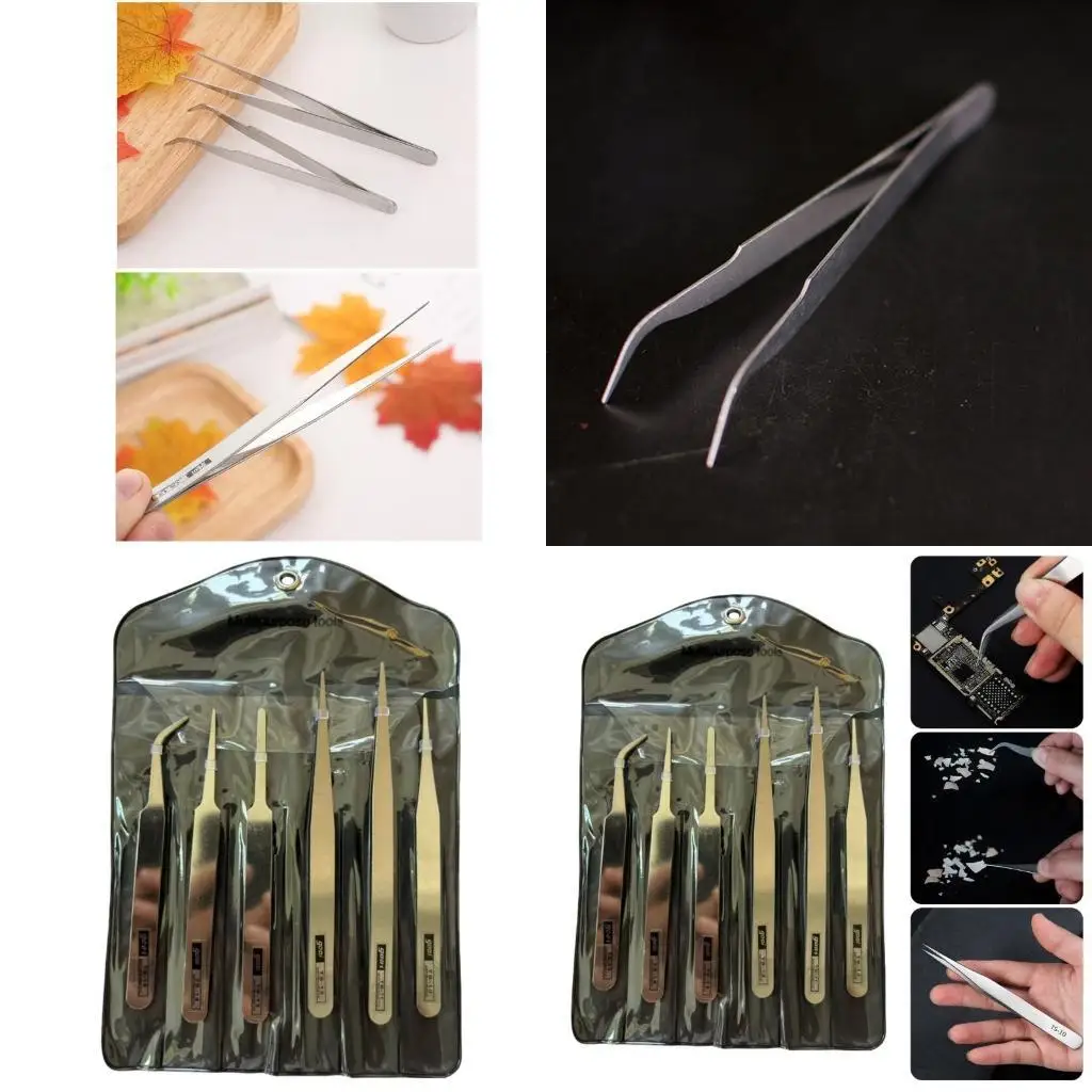 Y1UD 6pcs Stainless Steel Tweezers Set for Precision Work and Crafting Precise Use 
Y1UD 6pcs Stainless Steel Tweezers Set for Precision Work and Crafting Precise Use