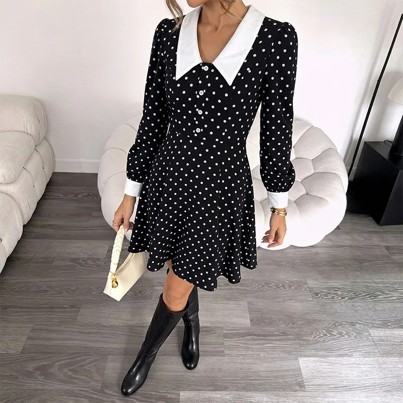 Women Dresses Polka Dot Dress Button Zipper Turn Down Collar Long Sleeves Mini Length Empire Waist Casual Loose Fit 2026 Autumn
Women Dresses Polka Dot Dress Button Zipper Turn Down Collar Long Sleeves Mini Length Empire Waist Casual Loose Fit 2026 Autumn