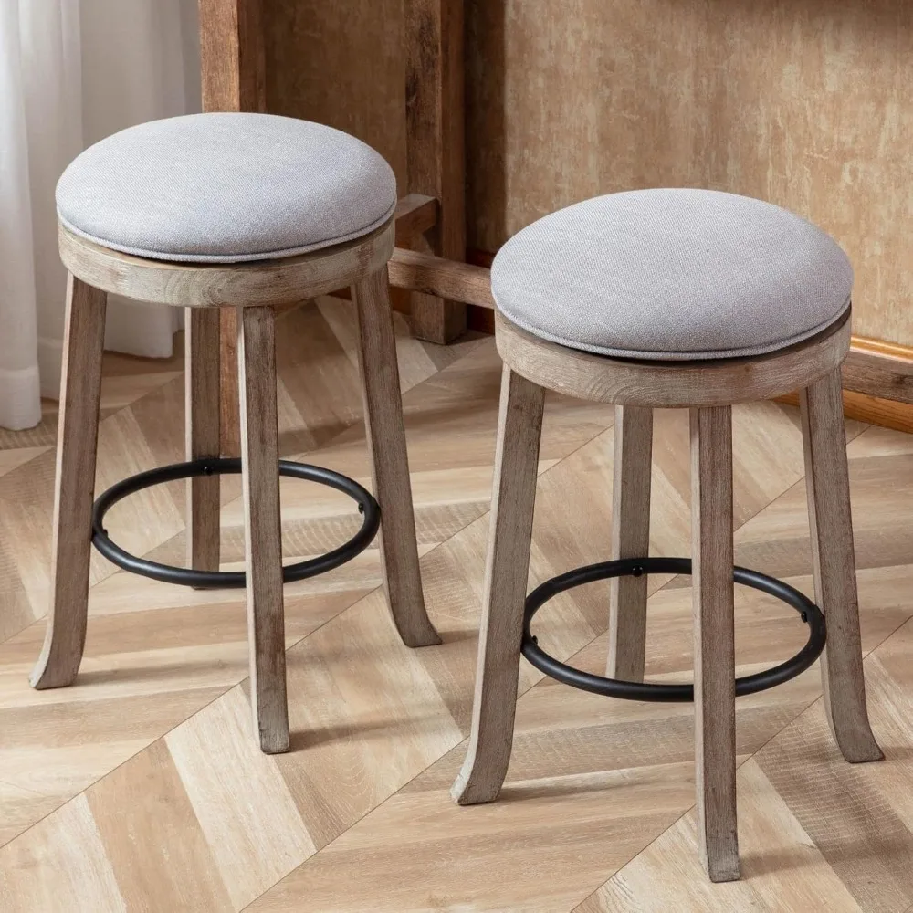 Farmhouse Linen Fabric Round Bar Stools Set of 2, 360° Swivel 25.6” Counter Height Stools with Solid Wood Legs Backless Low Bar
Farmhouse Linen Fabric Round Bar Stools Set of 2, 360° Swivel 25.6” Counter Height Stools with Solid Wood Legs Backless Low Bar