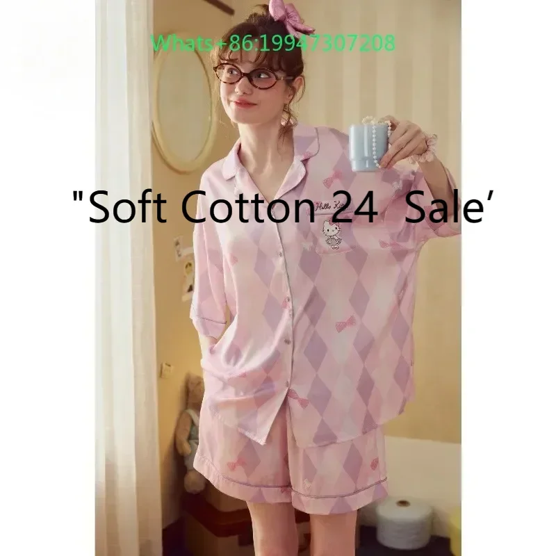 2025 Summer Pink Hello Kitty Cute Ladies Pajamas Two-piece Set Short Sleeve Shorts Cartoon Hello Kitty Ladies Loungewear
2025 Summer Pink Hello Kitty Cute Ladies Pajamas Two-piece Set Short Sleeve Shorts Cartoon Hello Kitty Ladies Loungewear