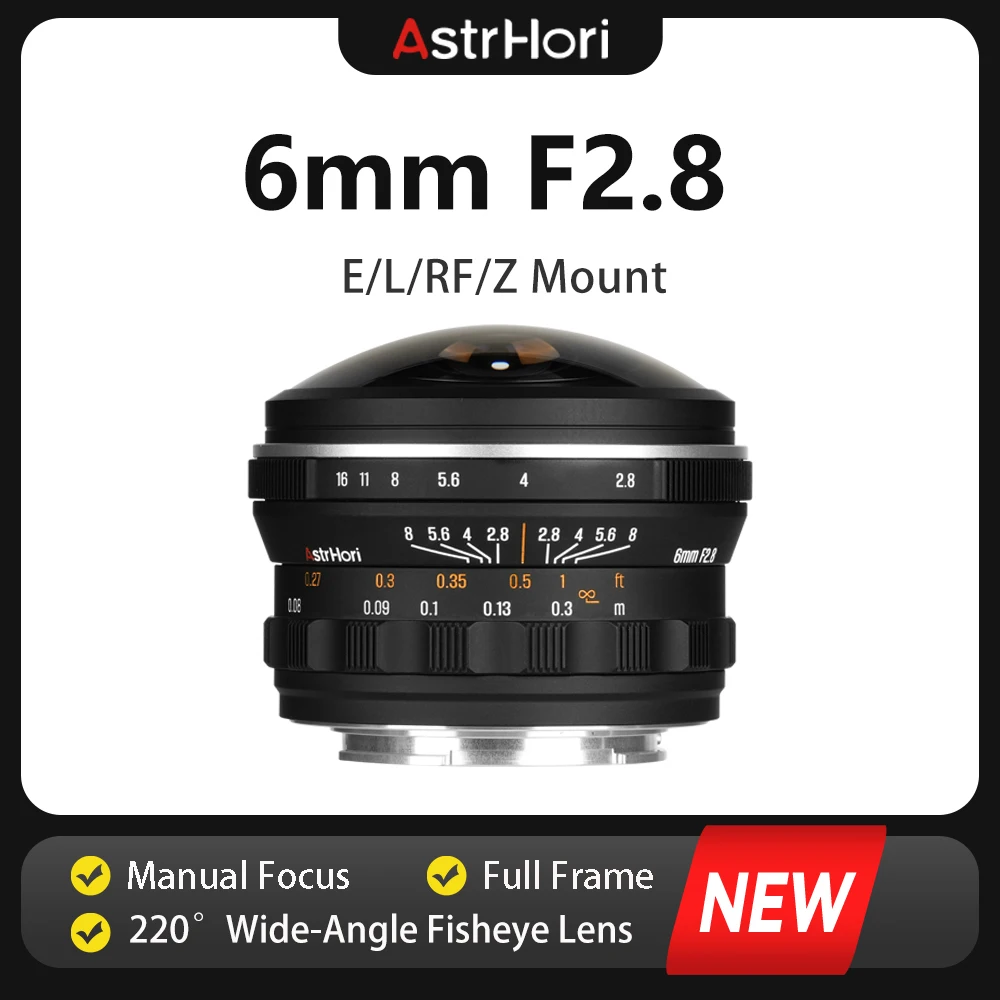 AstrHori 6mm F2.8 Full Frame 220° Circular Fisheye Ultra Wide Angle Manual Focus Prime Lens for Sony E Canon RF Nikon Z Leica L
AstrHori 6mm F2.8 Full Frame 220° Circular Fisheye Ultra Wide Angle Manual Focus Prime Lens for Sony E Canon RF Nikon Z Leica L