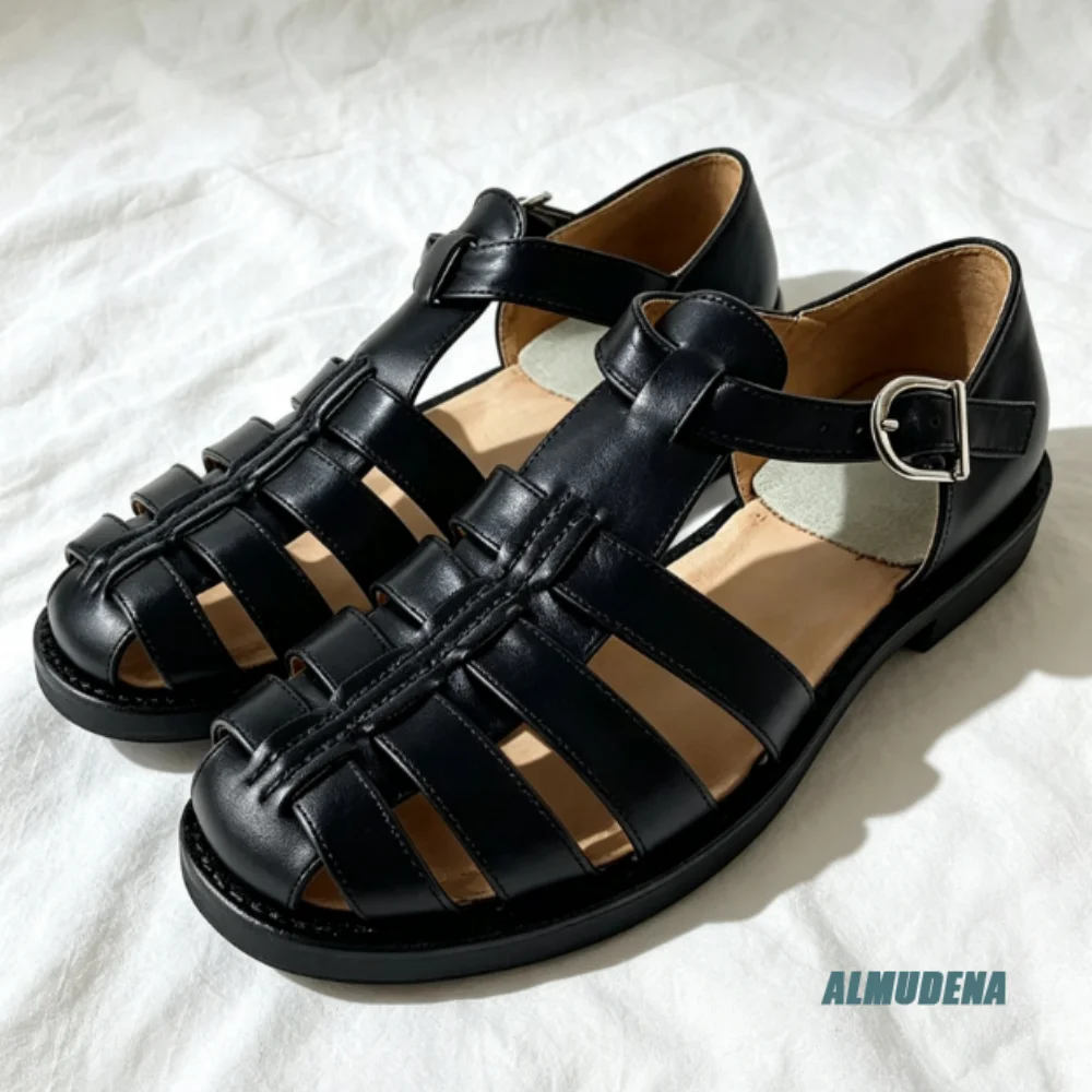 Flat Thin Sole Men Closed Toe Sandals Solid Black Leather Strap Metal Buckle Outdoor Summer Versatile Retro Casual Daily Shoes
Flat Thin Sole Men Closed Toe Sandals Solid Black Leather Strap Metal Buckle Outdoor Summer Versatile Retro Casual Daily Shoes