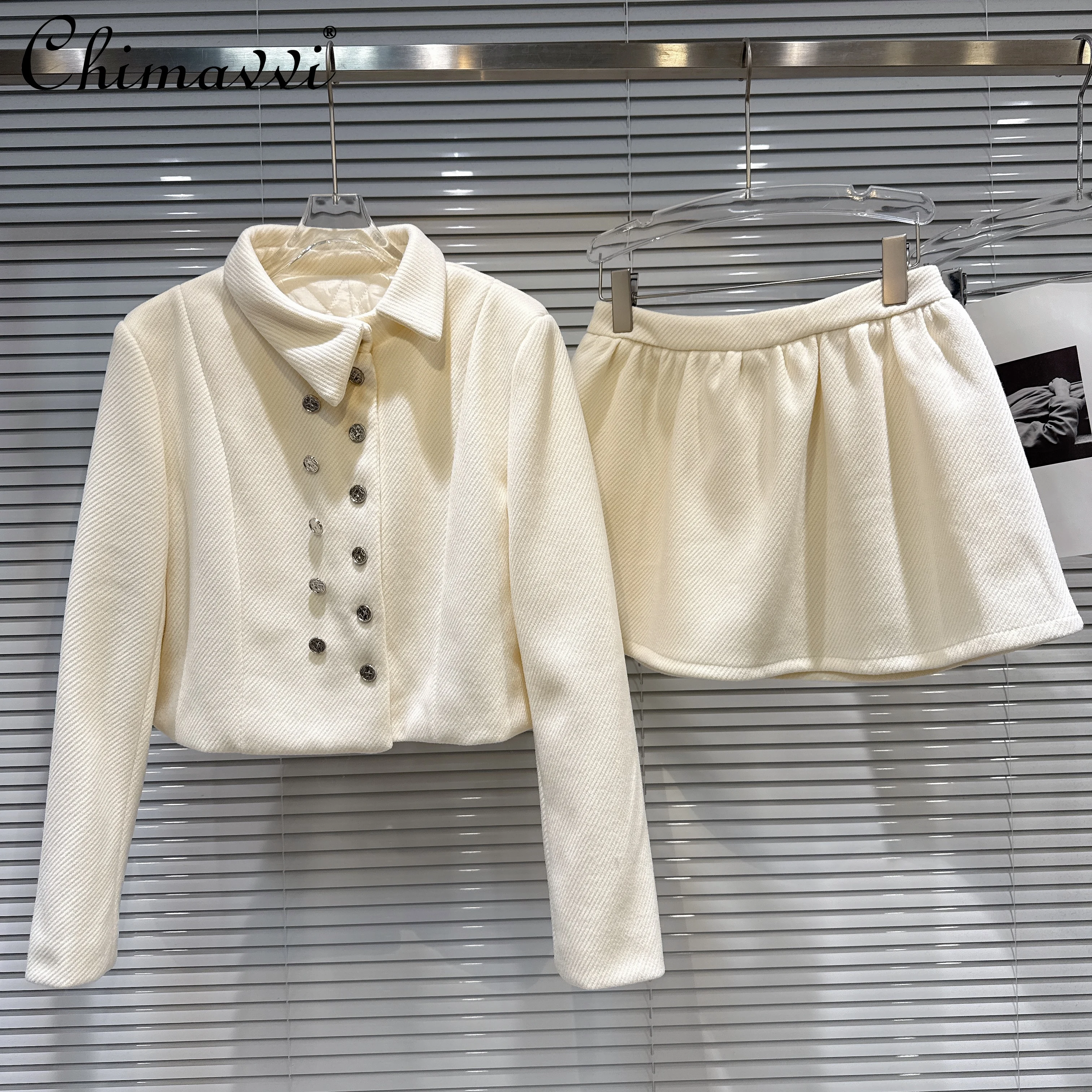 French Elegant Long Sleeve Double-Breasted Short Quilted Jacket High-Waisted A-Line Mini Skirt Two-Piece Set for Women Autumn
French Elegant Long Sleeve Double-Breasted Short Quilted Jacket High-Waisted A-Line Mini Skirt Two-Piece Set for Women Autumn