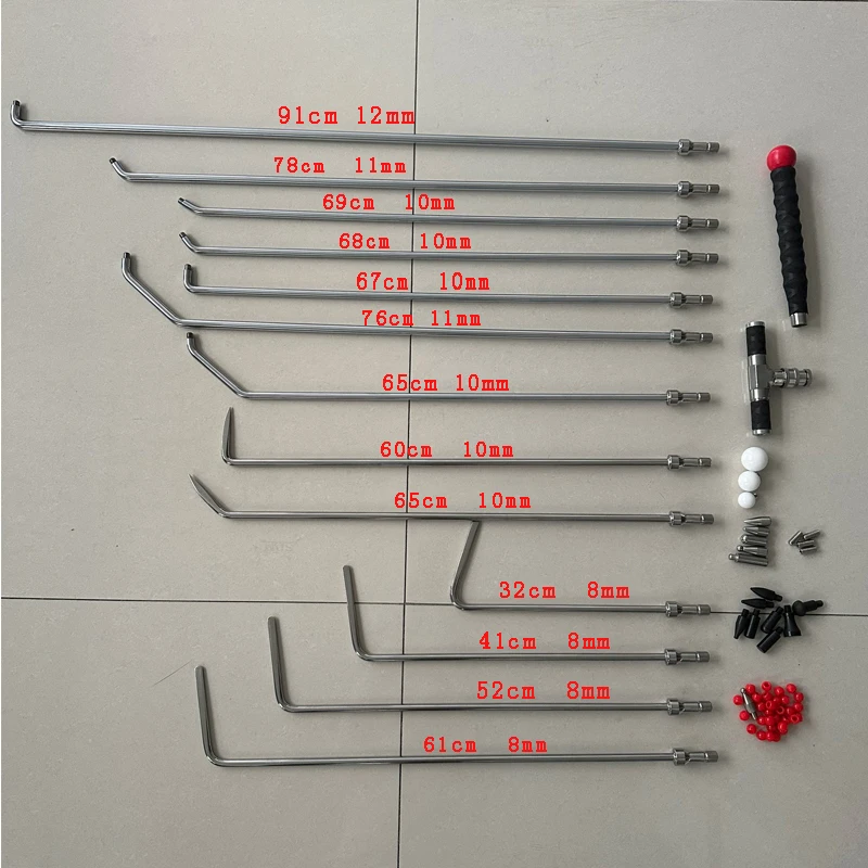 PDR Rods Kit 13pcs Spring Steel Dent Removal Hooks 32cm-91cm Length Auto Body Repair Tools for Door Dings and Hail Repair
PDR Rods Kit 13pcs Spring Steel Dent Removal Hooks 32cm-91cm Length Auto Body Repair Tools for Door Dings and Hail Repair